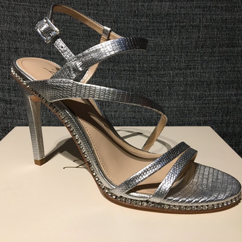 Platinum lizard and crystals sandals, 8M/38, NWT